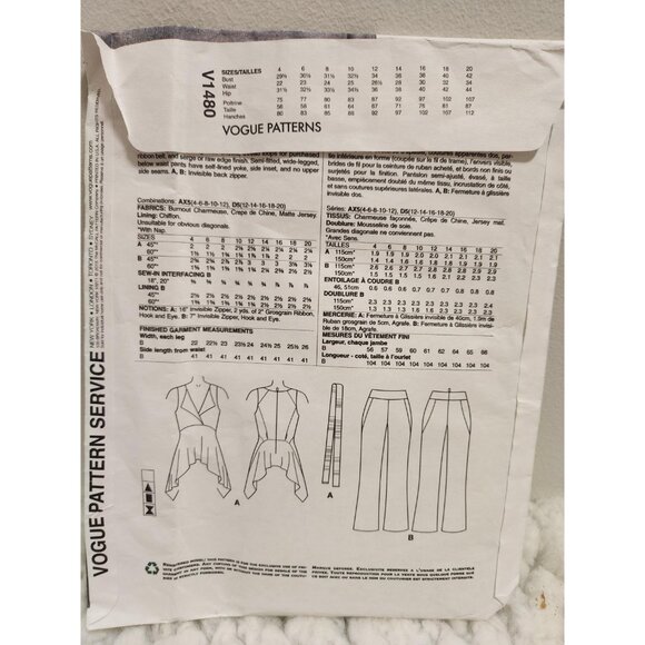 Vogue V1480 Donna Karan Collection Top & Pants | Sizes 4–12 | UNCUT - Picture 11 of 11